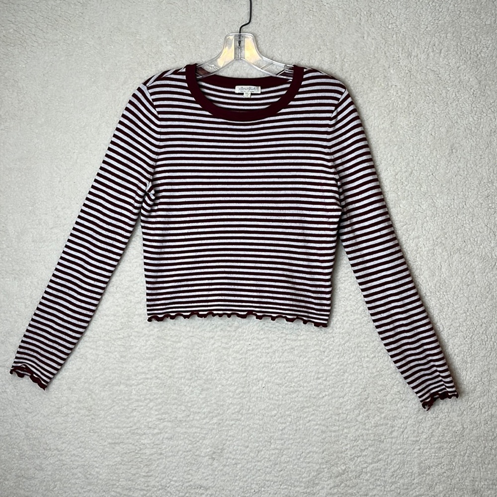 Ultra Flirt Juniors Red & White Striped Long Sleeve Crop Top SMALL